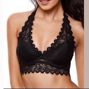 PINK Black Padded Lace Halter Bralette